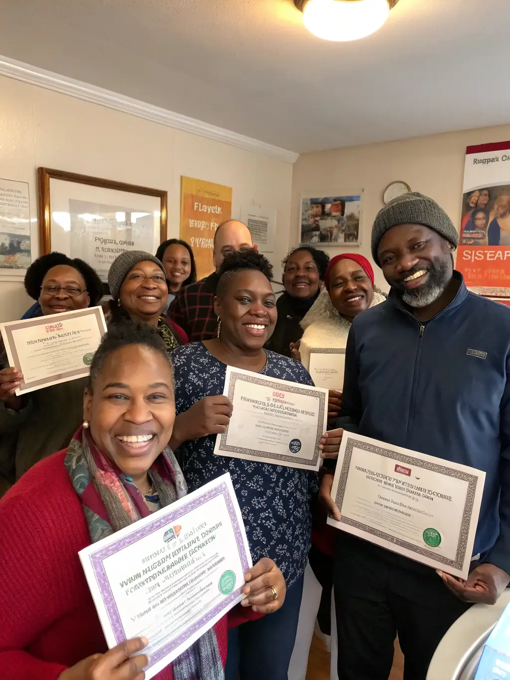 A group photo of workshop participants and instructors, smiling and celebrating their accomplishments, emphasizing the community building and supportive environment fostered by ALTESSES DU 16.